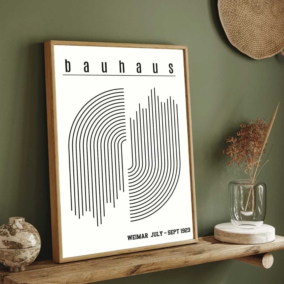 Bauhaus "Weimar July-Sept 1923" Interlocking Linear Arch Poster | Vertical High-Contrast White Framed Wall Art 2 : 3 Vertical Premium Wall Art Canvas by MeriDeewar