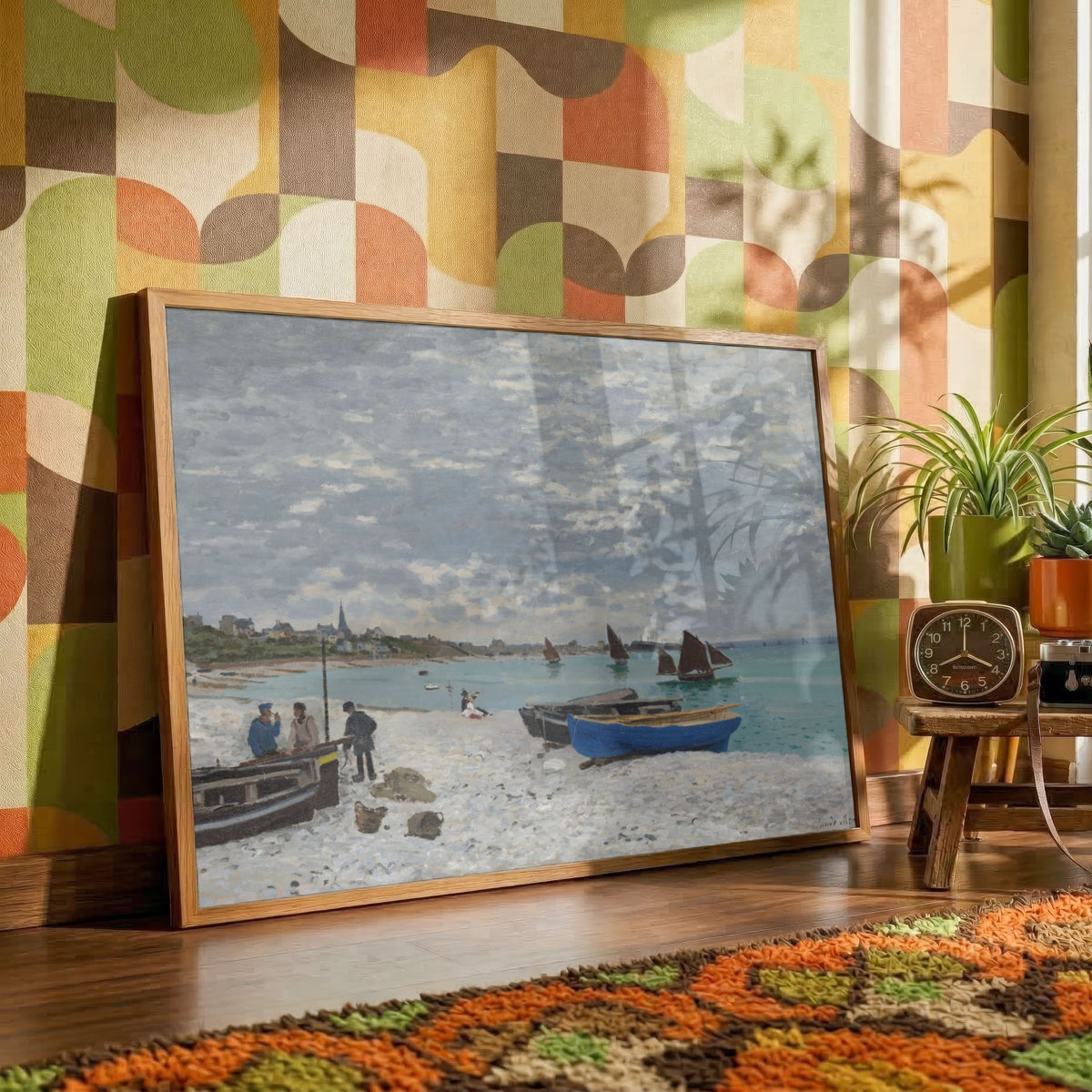 Beach & Boat Scenery Painting for Living Room | Claude Monet Wall Art | MeriDeewar 4 : 3 Horizontal Premium Wall Art Canvas by MeriDeewar