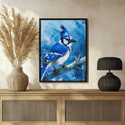 Beautiful Blue Jay Bird Painting – Enhance Your Living Room Decor 3 : 4 Vertical New Premium Wall Art Canvas by MeriDeewar
