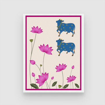 Beautiful Pichwai Lotus Artwork - Indian Cultural Painting 3 : 4 Vertical New Premium Wall Art Canvas by MeriDeewar