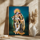 Beautiful Radha Krishna with bansuri Wall Painting by MeriDeewar Big Size Multiple Frames,for Living Room, Bedroom, Office, Hotels, Drawing Room 2 : 3 Vertical Premium Wall Art Canvas by MeriDeewar