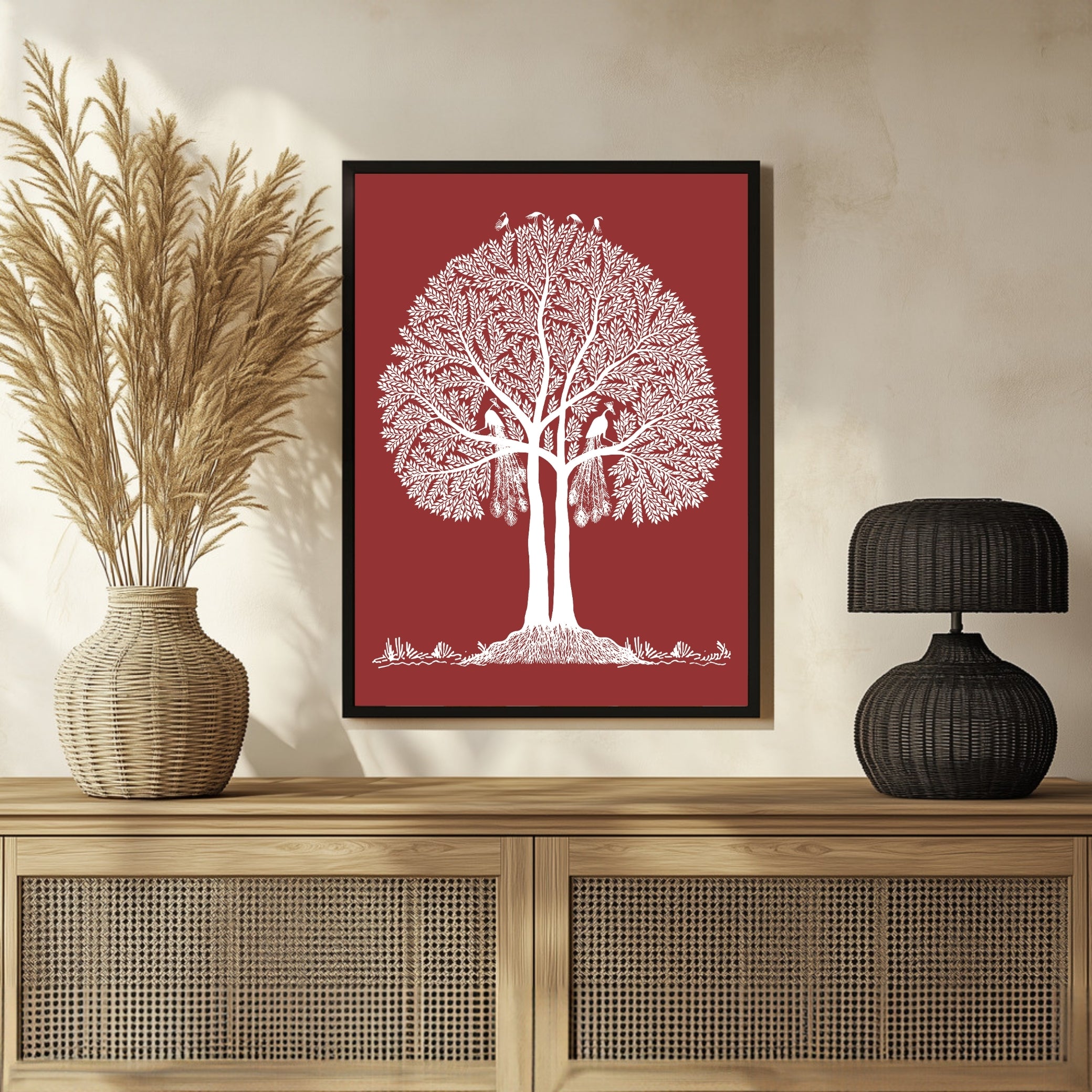 Beautiful Warli Painting of Indian Rural Life & Nature 3 : 4 Vertical New Premium Wall Art Canvas by MeriDeewar