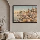Benares Ganga Ghat Bustle Painting | Horizontal Framed Print 2 : 3 Horizontal Premium Wall Art Canvas by MeriDeewar