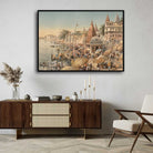 Benares Ganga Ghat Bustle Painting | Horizontal Framed Print 2 : 3 Horizontal Premium Wall Art Canvas by MeriDeewar