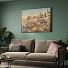 Benares Ganga Ghat Bustle Painting | Horizontal Framed Print 2 : 3 Horizontal Premium Wall Art Canvas by MeriDeewar
