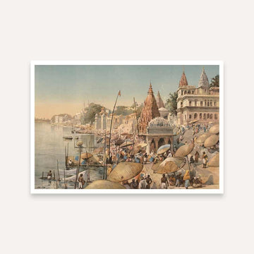 Benares Ganga Ghat Bustle Painting | Horizontal Framed Print 2 : 3 Horizontal Premium Wall Art Canvas by MeriDeewar