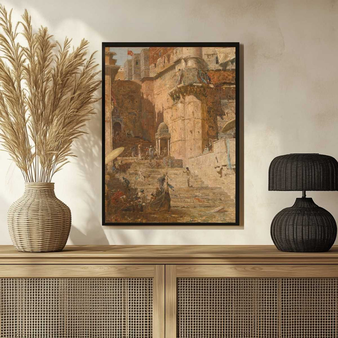 Benares Ghat Steps and Fort Oil Painting | Vertical Framed Print 3 : 4 Vertical Premium Wall Art Canvas by MeriDeewar