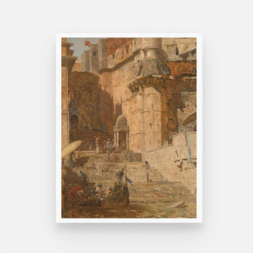 Benares Ghat Steps and Fort Oil Painting | Vertical Framed Print 3 : 4 Vertical Premium Wall Art Canvas by MeriDeewar