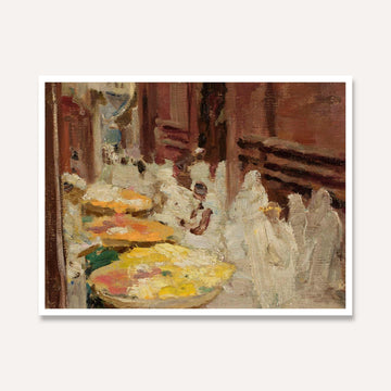Benares Holy Cow and Flowers Fair Oil Painting | Horizontal Framed Print 4 : 3 Horizontal Premium Wall Art Canvas by MeriDeewar