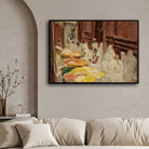 Benares Holy Cow and Flowers Fair Oil Painting | Horizontal Framed Print 4 : 3 Horizontal Premium Wall Art Canvas by MeriDeewar