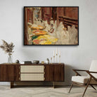 Benares Holy Cow and Flowers Fair Oil Painting | Horizontal Framed Print 4 : 3 Horizontal Premium Wall Art Canvas by MeriDeewar
