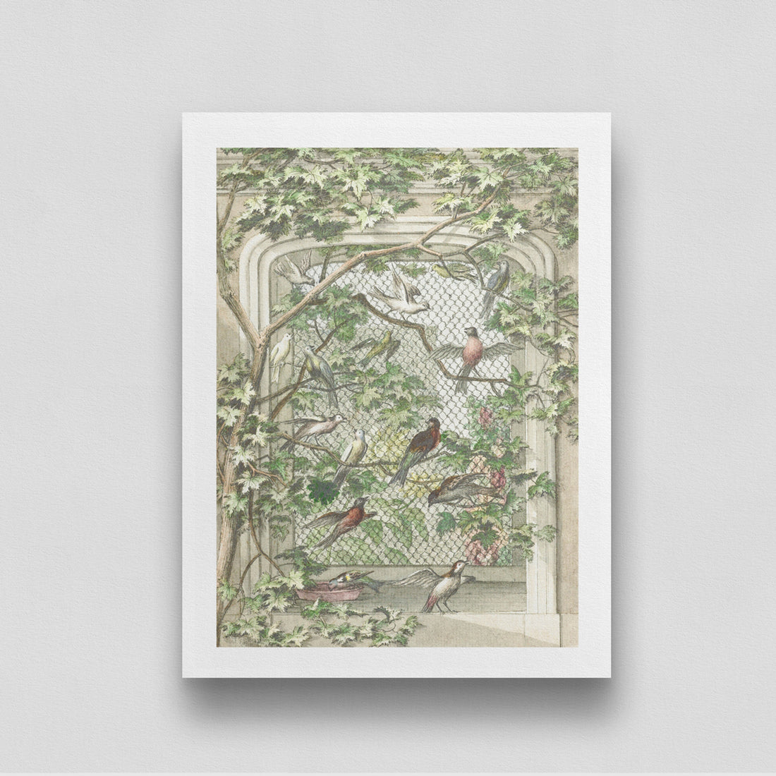 Birds Vintage Painting 3 : 4 Vertical New Premium Wall Art Canvas by MeriDeewar