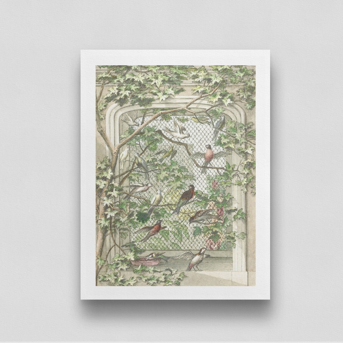 Birds Vintage Painting 3 : 4 Vertical New Premium Wall Art Canvas by MeriDeewar