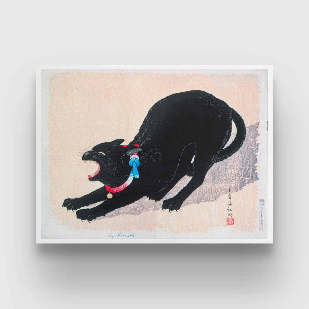 Black Cat Hissing Painting By Hiroaki Takahashi 3 : 4 Horizontal New Premium Wall Art Canvas by MeriDeewar