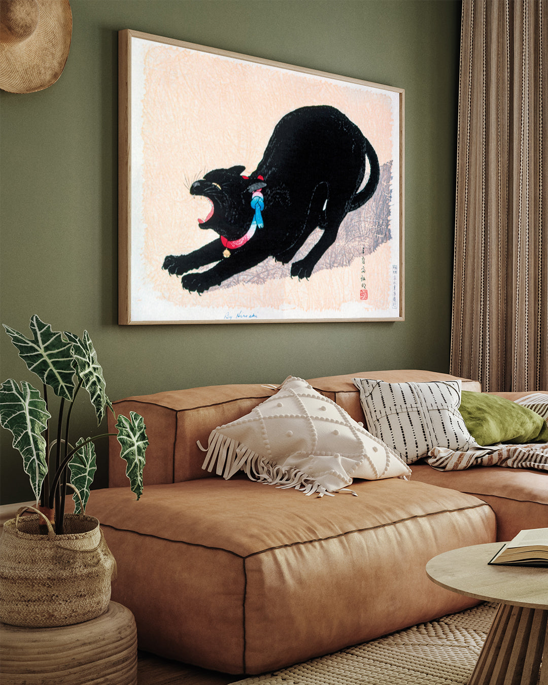 Black Cat Hissing Painting By Hiroaki Takahashi 3 : 4 Horizontal New Premium Wall Art Canvas by MeriDeewar