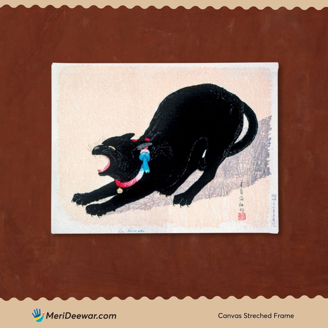 Black Cat Hissing Painting By Hiroaki Takahashi 3 : 4 Horizontal New Premium Wall Art Canvas by MeriDeewar