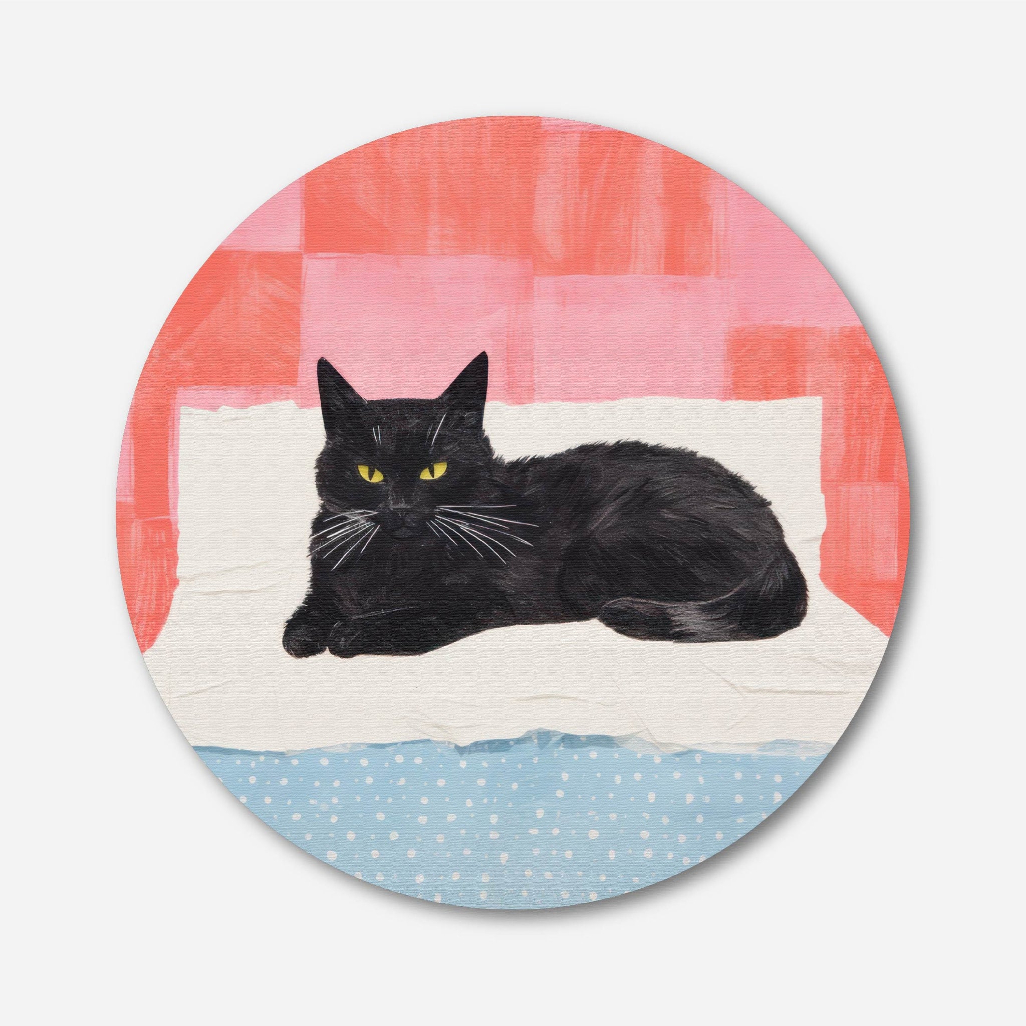 Black Cat On The Bed Circular Canvas Frame Circular Canvas Frame Premium Wall Art Canvas by MeriDeewar