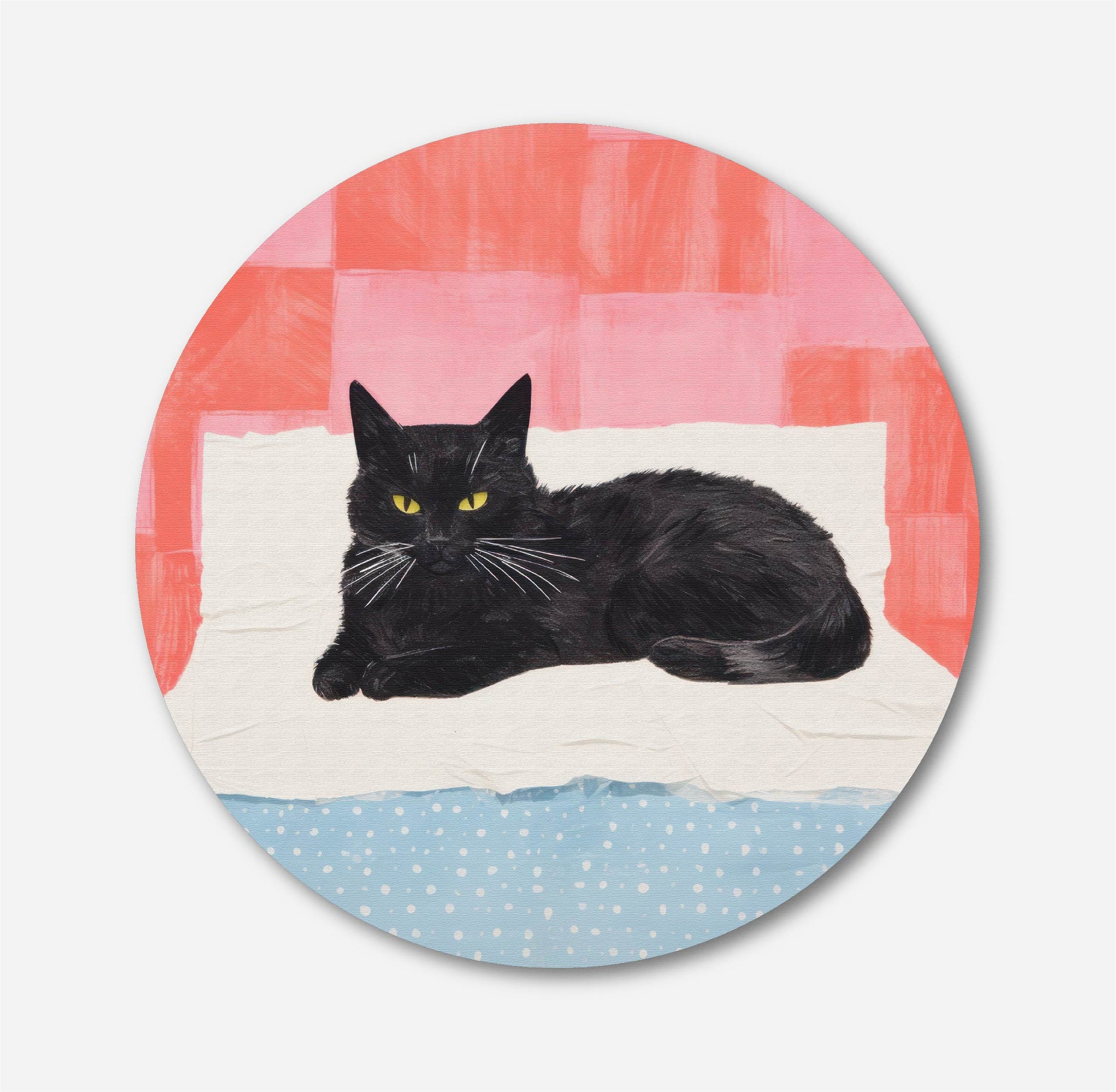 Black Cat On The Bed Circular Canvas Frame Circular Canvas Frame Premium Wall Art Canvas by MeriDeewar