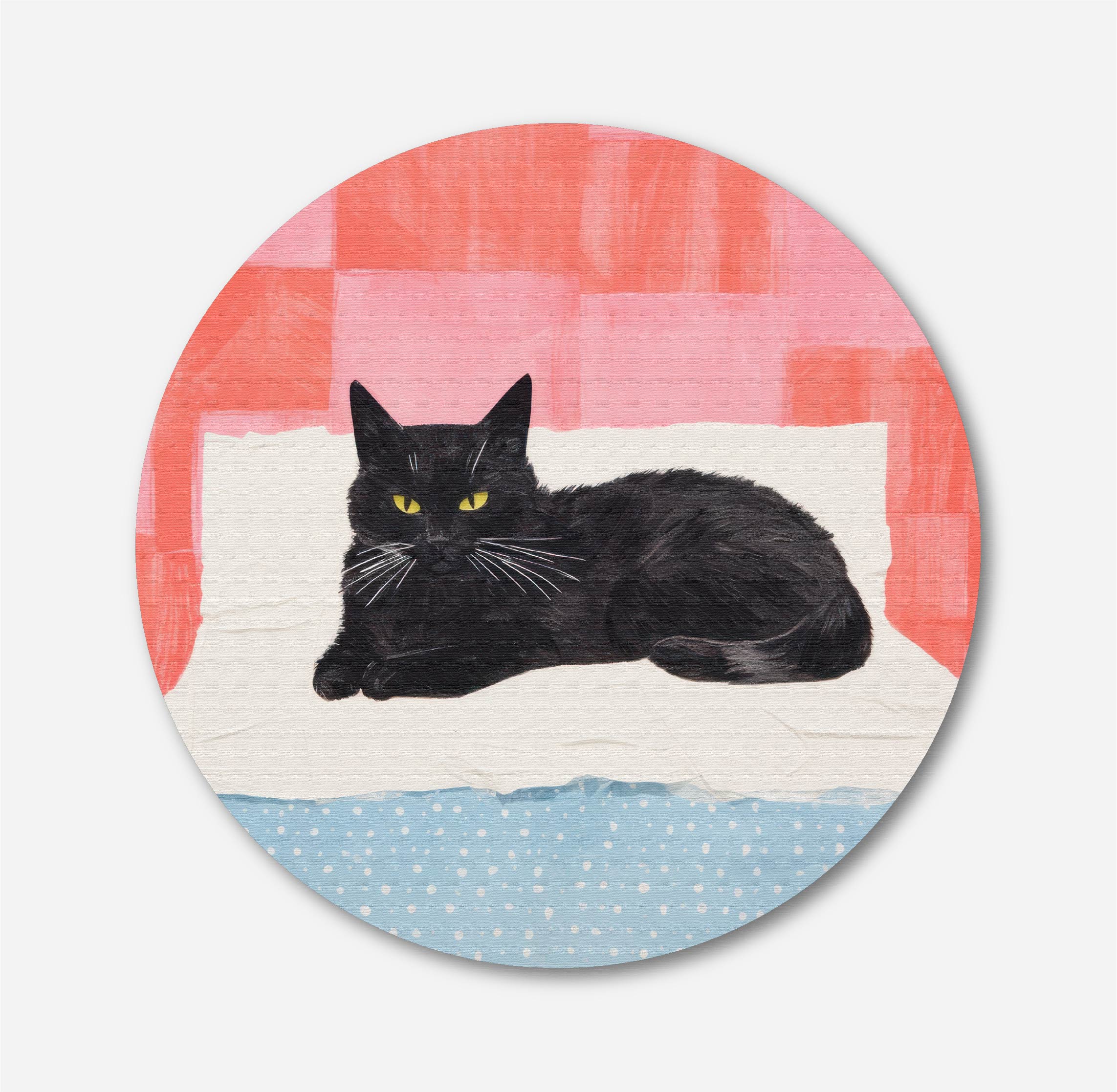 Black Cat On The Bed Circular Canvas Frame Circular Canvas Frame Premium Wall Art Canvas by MeriDeewar