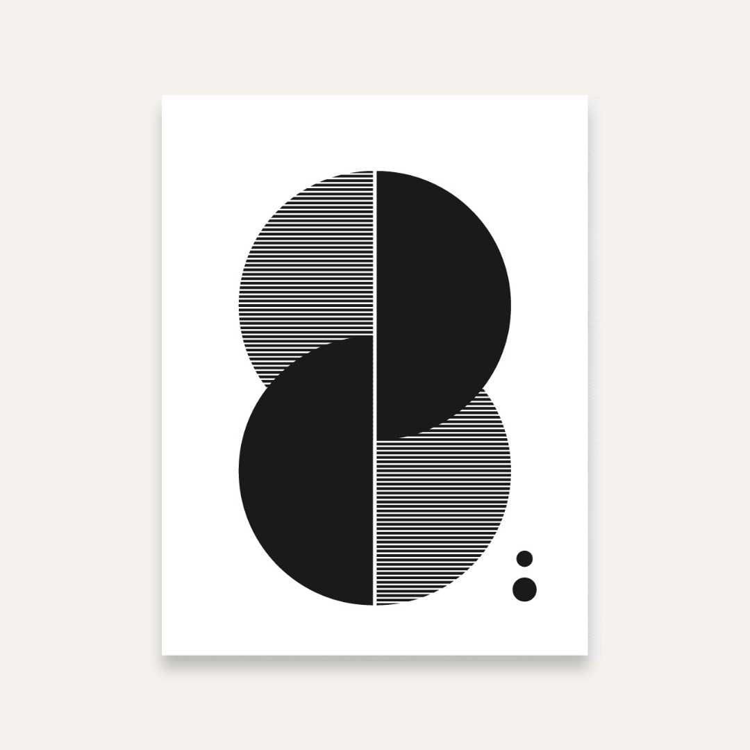 Black & White Abstract Geometric Painting for Living Room | Minimalist Wall Art Print 4 X 5.5 Vertical Premium Wall Art Canvas by MeriDeewar