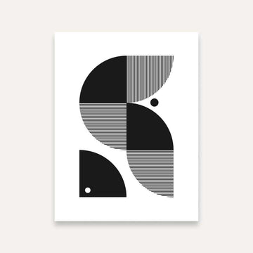 Black & White Abstract Geometric Wall Painting for Living Room | Minimalist Boho Art Print 4 X 5.5 Vertical Premium Wall Art Canvas by MeriDeewar