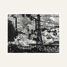 Black & White Industrial Cityscape Painting for Living Room | Ink Sketch Wall Art Print 6 : 5 Horizontal Premium Wall Art Canvas by MeriDeewar