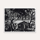 Black & White Village Scenery Painting for Living Room | Ink Drawing Wall Art Print 4 : 3 Horizontal Premium Wall Art Canvas by MeriDeewar