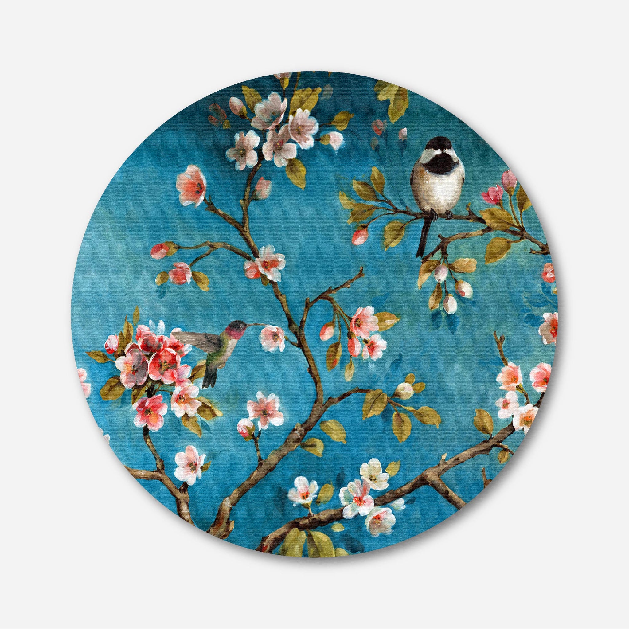 Blackbrdstore Floral And Birds Circular Canvas Frame Circular Canvas Frame Premium Wall Art Canvas by MeriDeewar