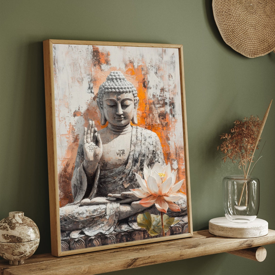 Blessings of Peace – Buddha Wall Art for Meditation Space 2 : 3 Vertical Premium Wall Art Canvas by MeriDeewar