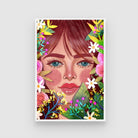Blooming Beauty – Colorful Floral Woman Portrait Wall Art Print 2 : 3 Vertical Premium Wall Art Canvas by MeriDeewar