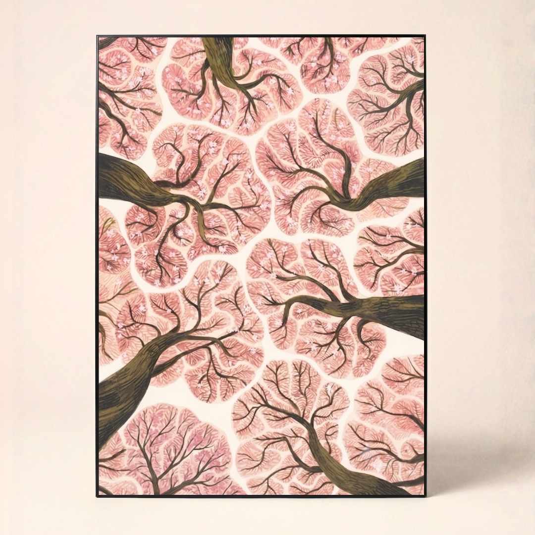 "Blooming Canopy" Cherry Blossom Tree Art Poster | Vertical Borderless Art Frame Poster Premium Wall Art Canvas by MeriDeewar