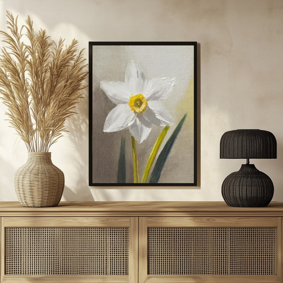 Blooming Daffodil Painting: Elegance for Your Space - MeriDeewar 3 : 4 Vertical New Premium Wall Art Canvas by MeriDeewar