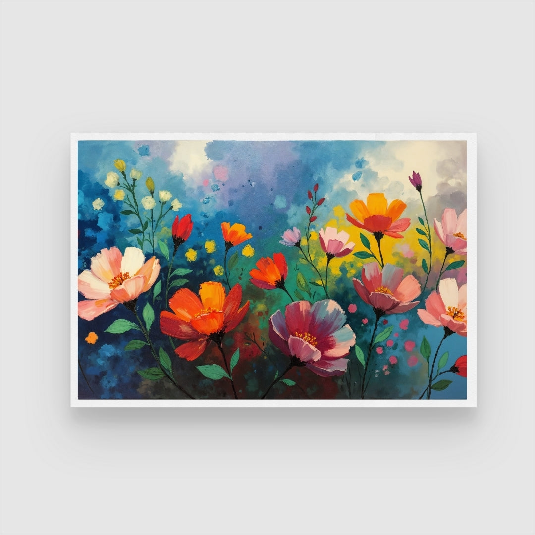 Blooming Garden Floral Canvas Wall Art – Colorful Modern Painting 2 : 3 Horizontal Premium Wall Art Canvas by MeriDeewar