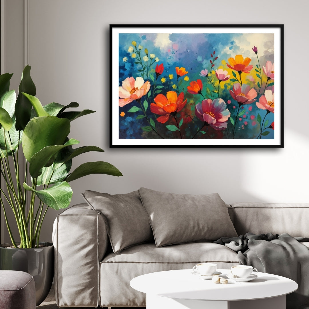 Blooming Garden Floral Canvas Wall Art – Colorful Modern Painting 2 : 3 Horizontal Premium Wall Art Canvas by MeriDeewar