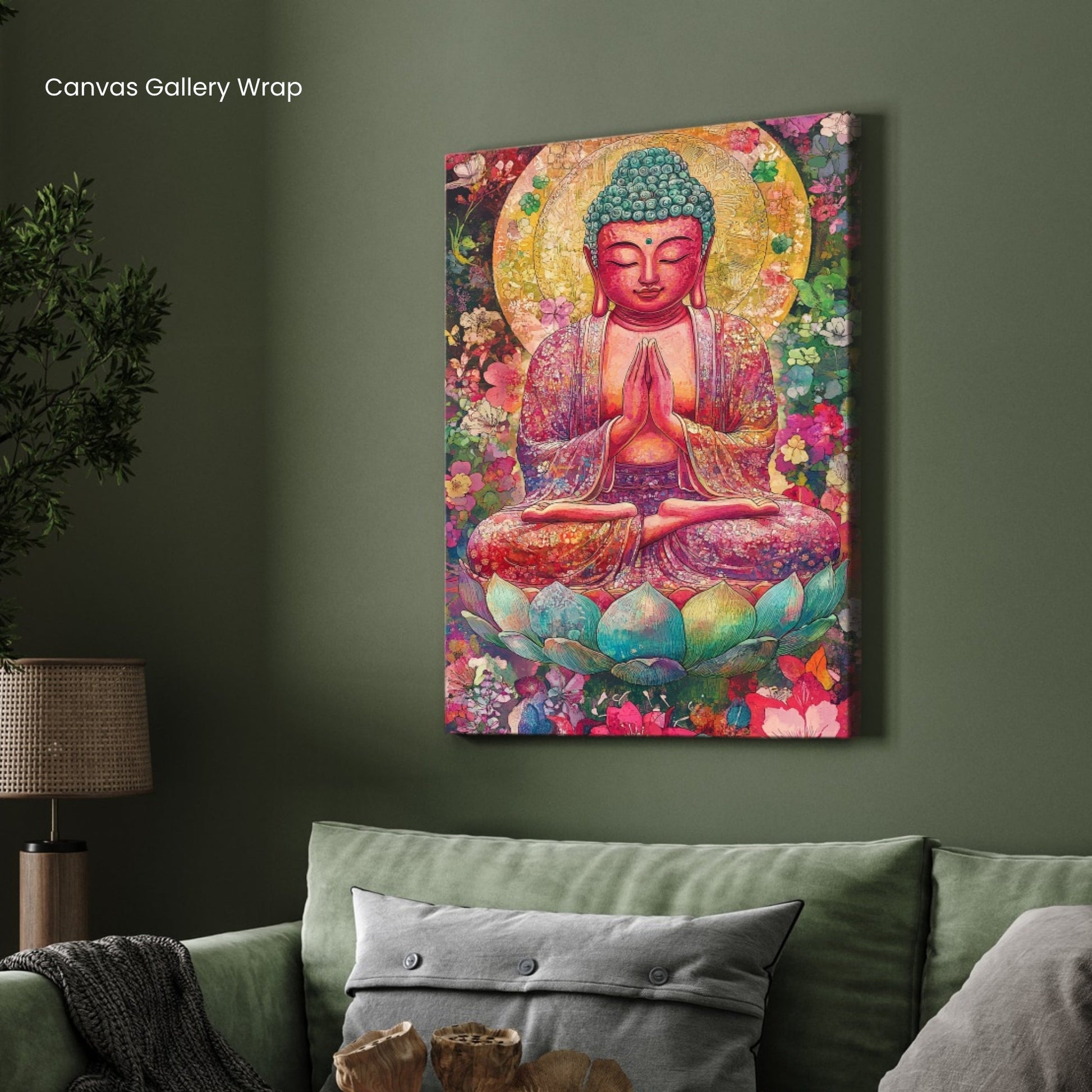 Blooming Serenity – Colorful Buddha Lotus Canvas Wall Art 2 : 3 Vertical Premium Wall Art Canvas by MeriDeewar
