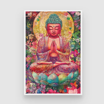 Blooming Serenity – Colorful Buddha Lotus Canvas Wall Art 2 : 3 Vertical Premium Wall Art Canvas by MeriDeewar