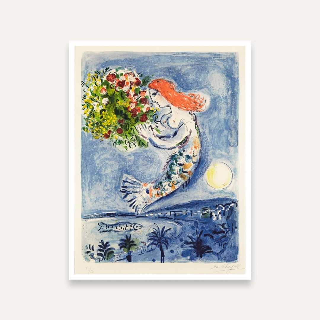 Blue Angel Floral Painting for Living Room | Marc Chagall Wall Art | Giclée Print 3 : 4 Vertical Premium Wall Art Canvas by MeriDeewar