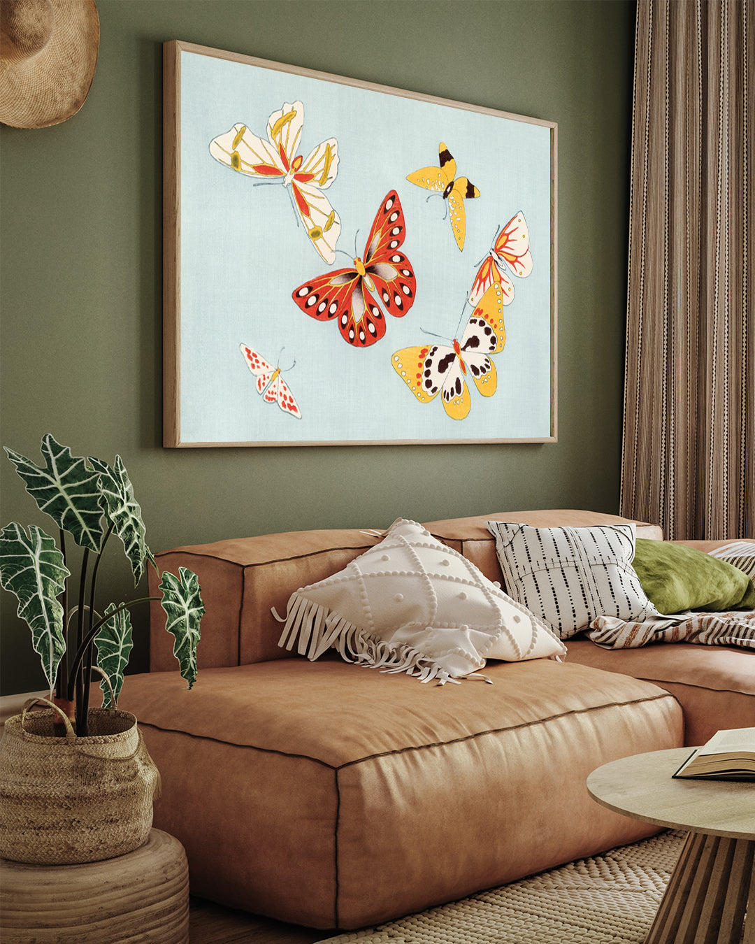 Blue Butterflies Sketch Painting By Kamisaka Sekka 3 : 4 Horizontal New Premium Wall Art Canvas by MeriDeewar
