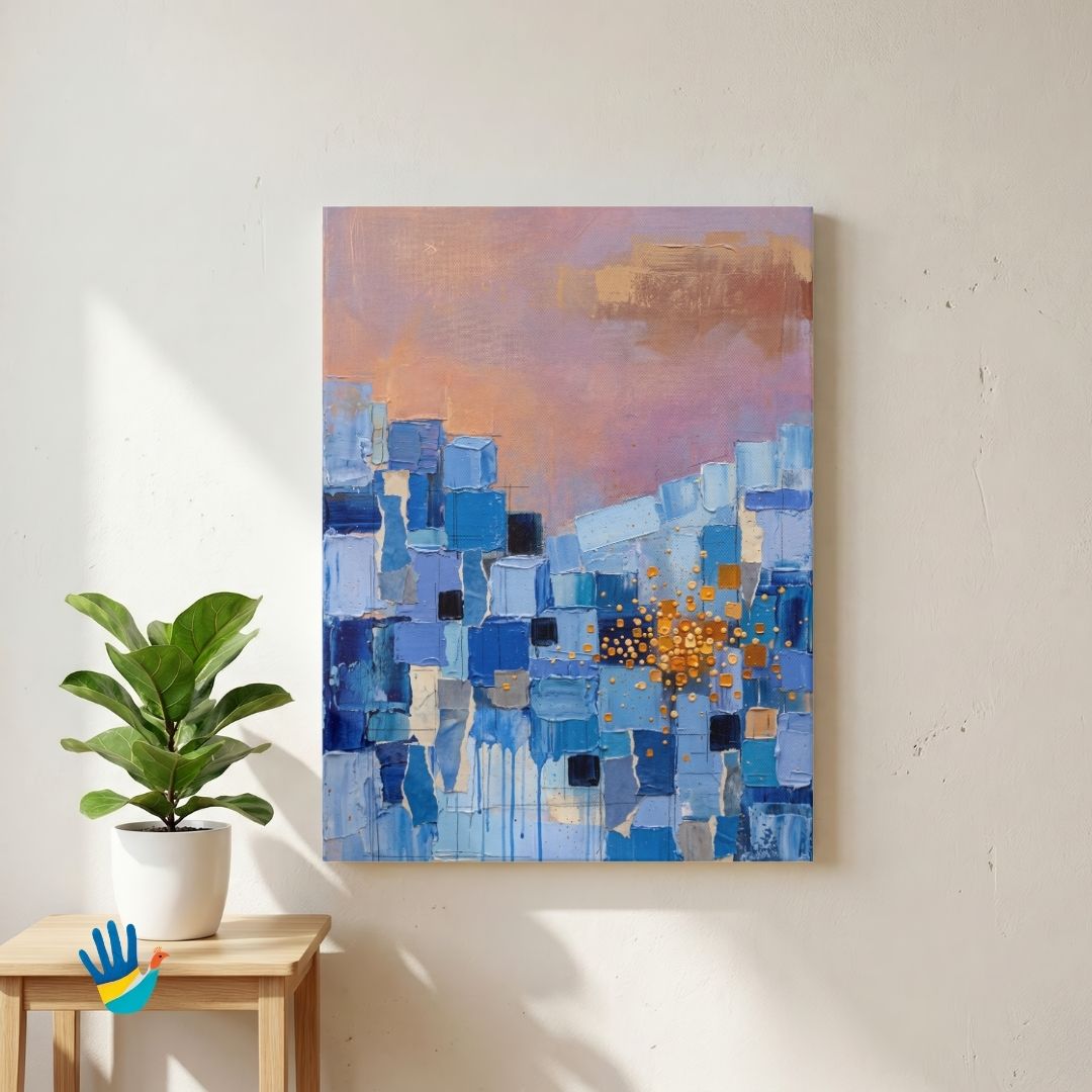 Blue City Night | Jodhpur Abstract Statement Art 2 : 3 Vertical Premium Wall Art Canvas by MeriDeewar