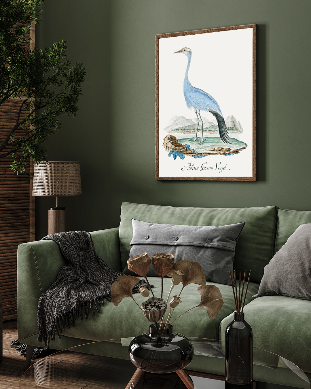 Blue Crane Bird Vintage Painting 3 : 4 Vertical New Premium Wall Art Canvas by MeriDeewar