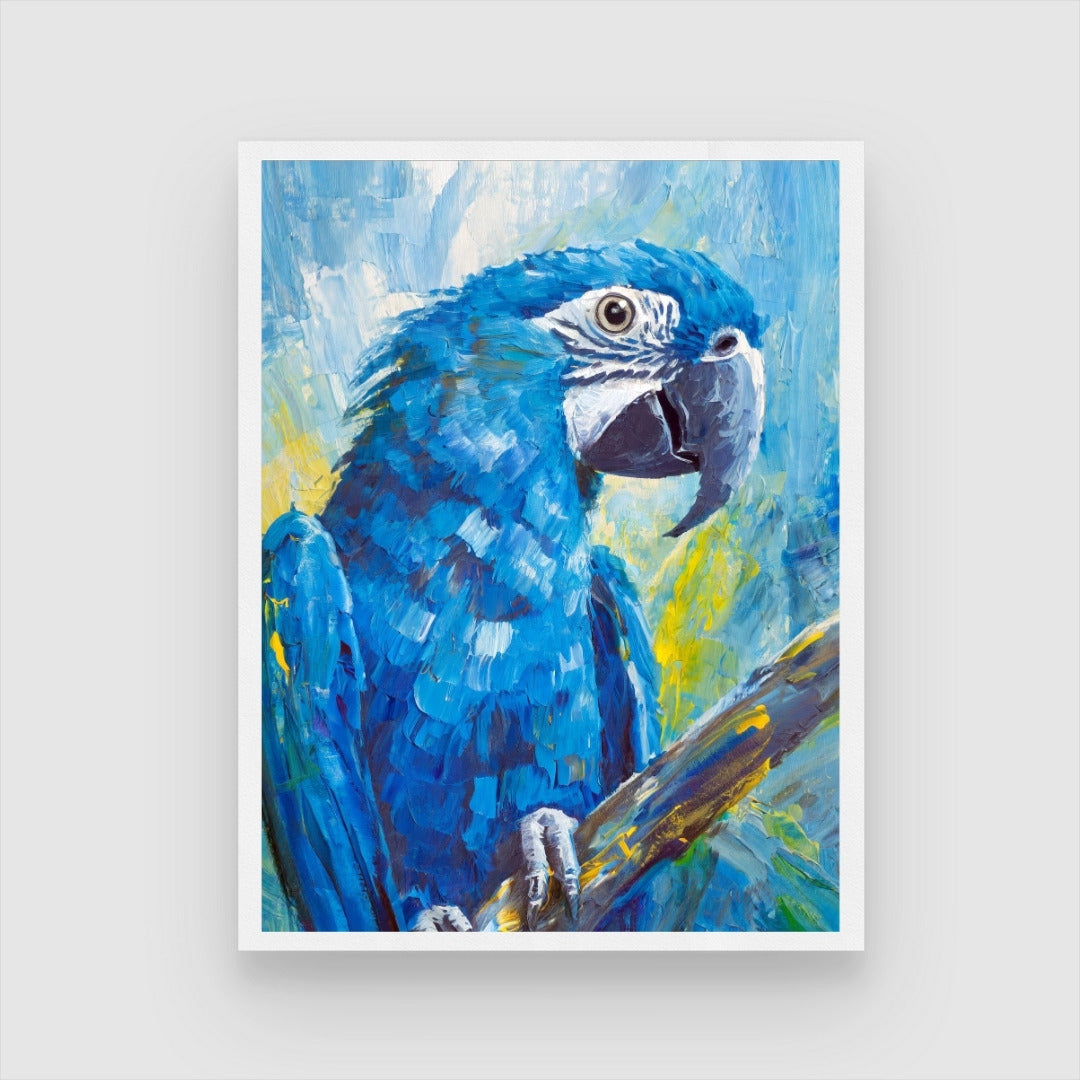 Blue-hooded Parrot on a branch 3 : 4 Vertical New Premium Wall Art Canvas by MeriDeewar