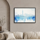 Blue Skyline Cityscape Canvas Wall Art – Modern Watercolor Painting 2 : 3 Horizontal Premium Wall Art Canvas by MeriDeewar