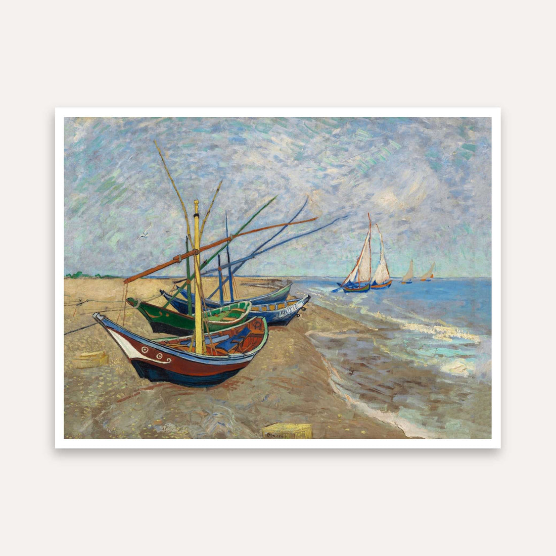 Boats on Beach Painting for Living Room | Van Gogh Seascape Wall Art | Giclée Print 4 : 3 Horizontal Premium Wall Art Canvas by MeriDeewar