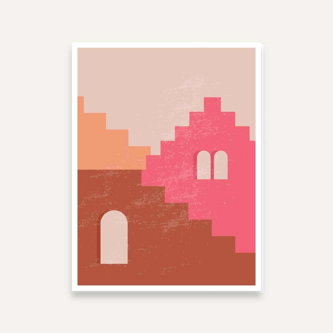Bohemian Abstract Wall Painting for Living Room – Terracotta Pink Minimalist Art | Giclée Print 4 :5 Vertical Premium Wall Art Canvas by MeriDeewar