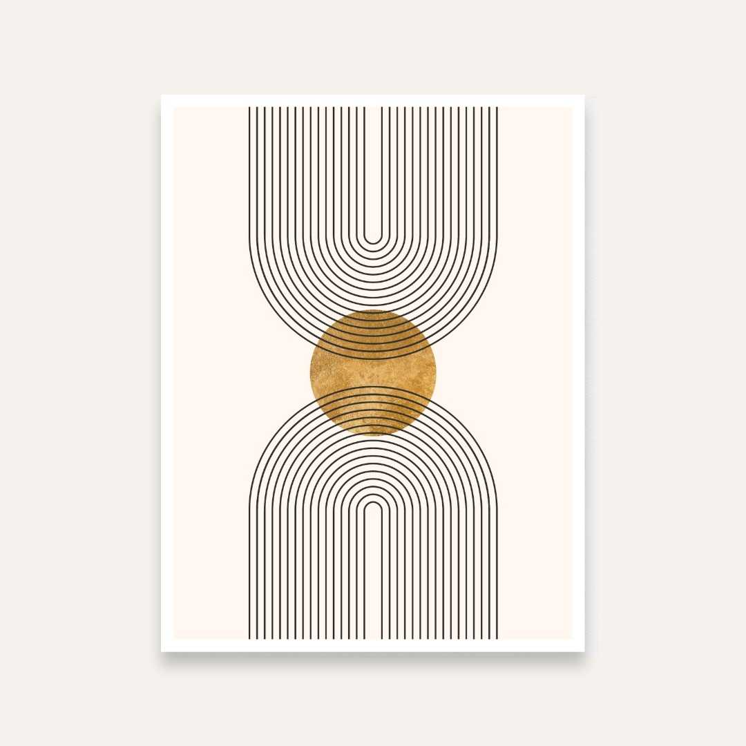 Boho Abstract Painting for Living Room | Gold & Beige Geometric Wall Art | Giclée Print 3 : 4 Vertical Premium Wall Art Canvas by MeriDeewar