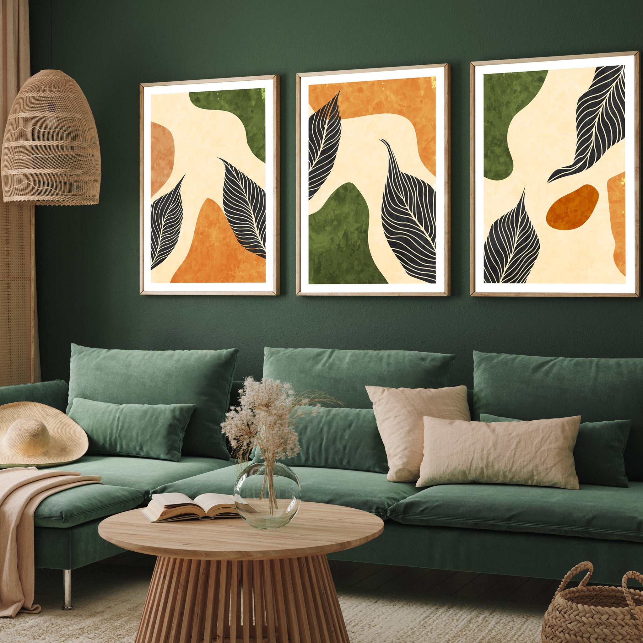 Boho Abstract Wall Art Set of 3 Walls Premium Wall Art Canvas by MeriDeewar