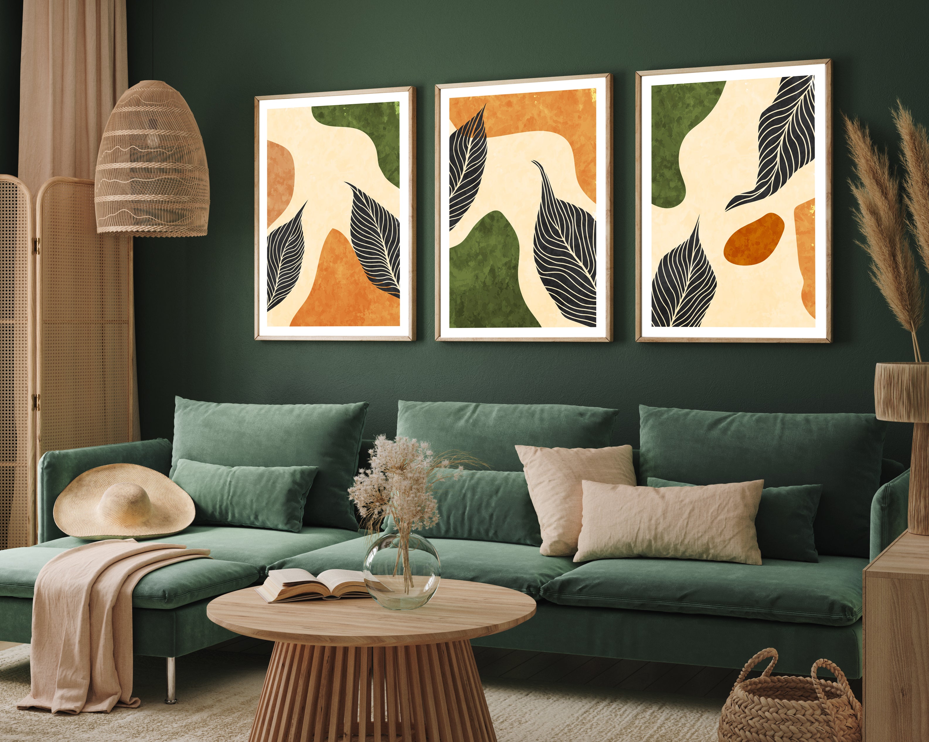 Boho Abstract Wall Art Set of 3 Walls Premium Wall Art Canvas by MeriDeewar