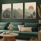 Boho Green Mountain Set of 3 Walls Premium Wall Art Canvas by MeriDeewar