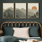 Boho Green Mountain Set of 3 Walls Premium Wall Art Canvas by MeriDeewar