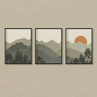Boho Green Mountain Set of 3 Walls Premium Wall Art Canvas by MeriDeewar